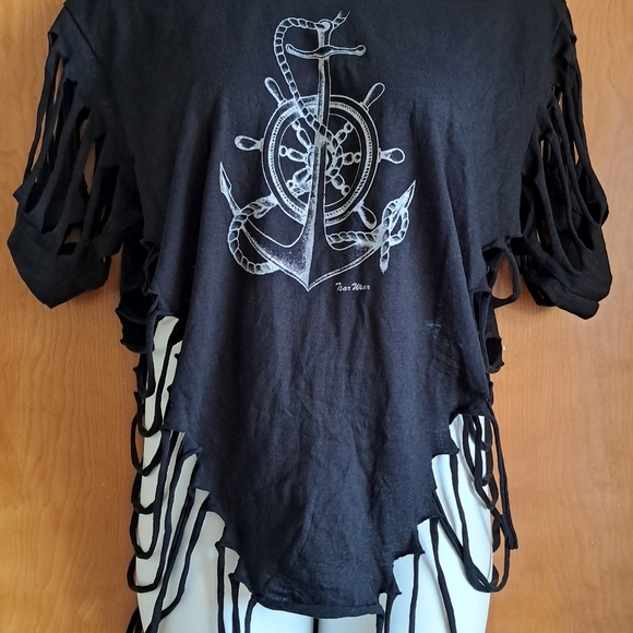 Black Fringe Anchor Swim Coverup / t-shirt - Picture 6 of 8